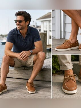 NWOB Sperry Men’s Leather Boat Shoes Cognac Tan Casual Deck Shoes Size 11.5